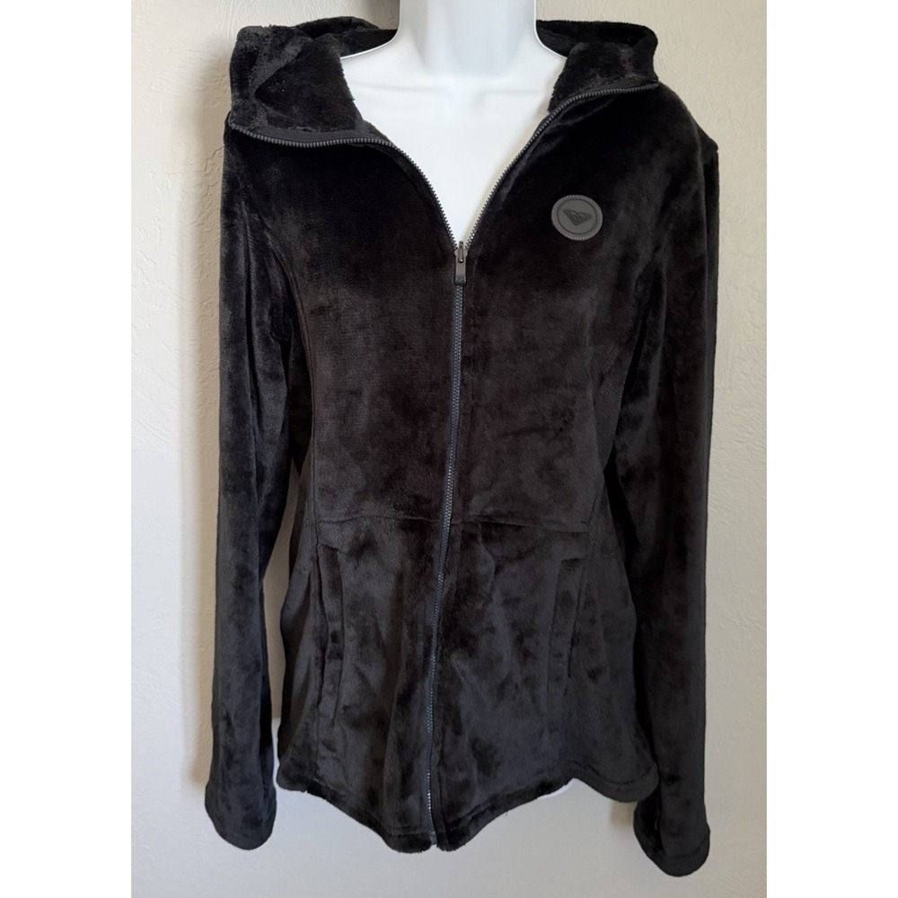ROXY Jetty Full Zip Jacket Womens Size Large Black Fleece Zipper Hooded Pockets